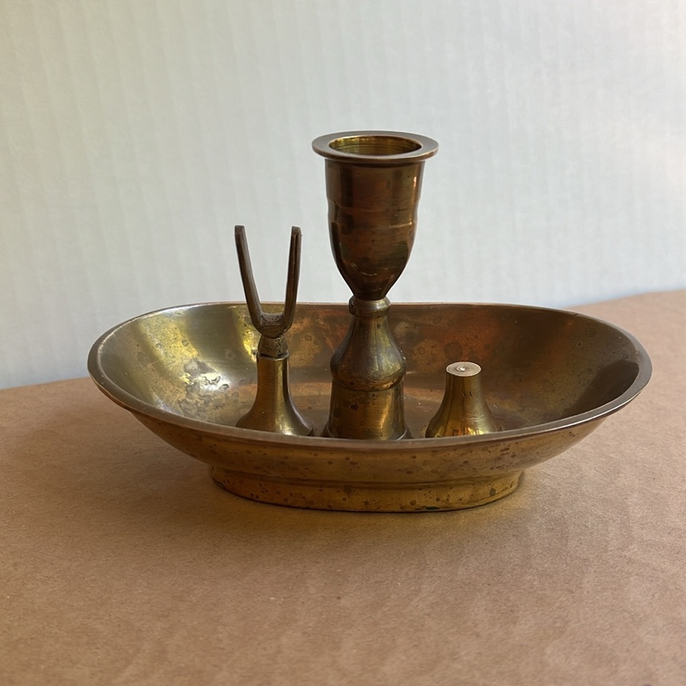 Vintage Brass Candle Holder 6.5”x3.5”x4”felt bottom